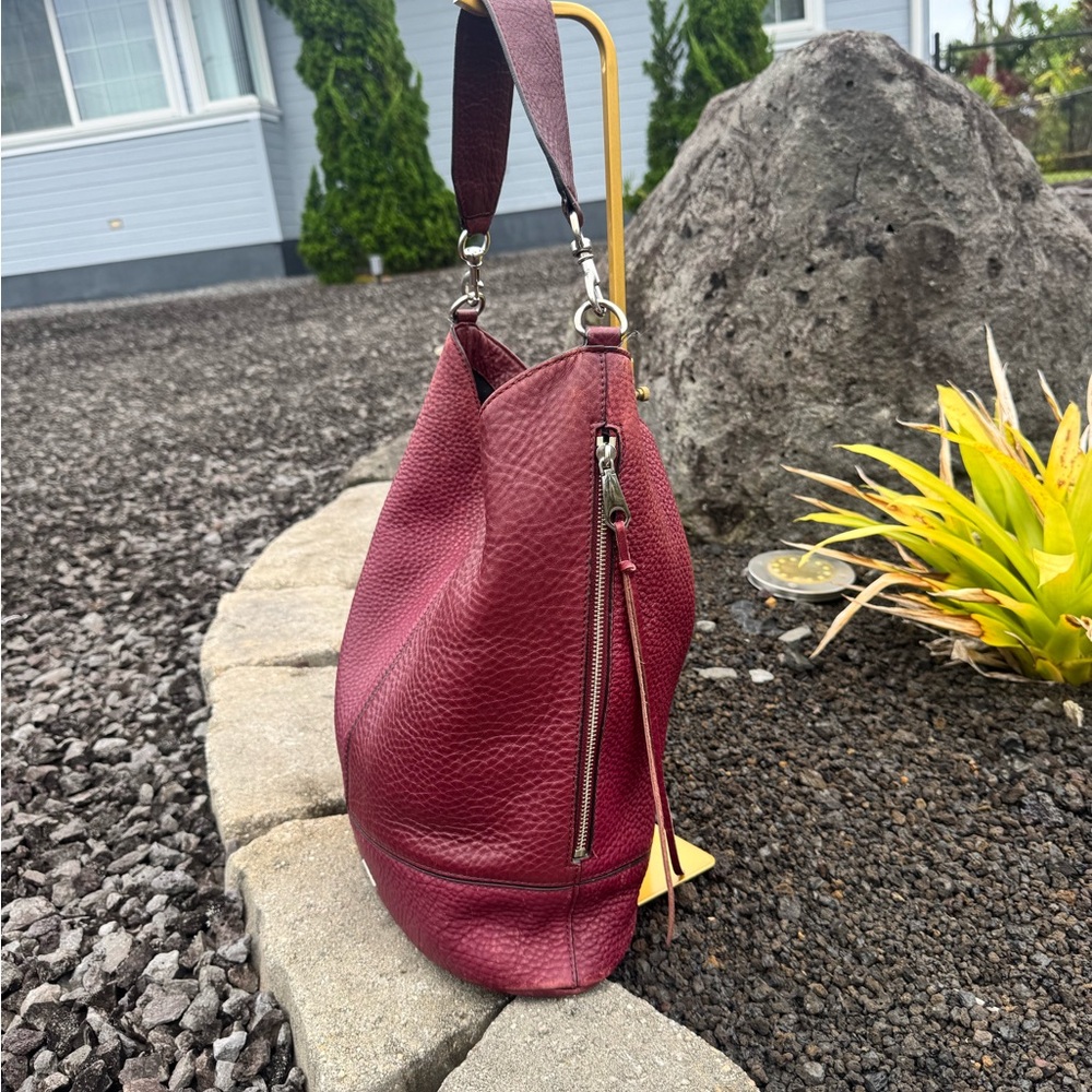 Rebecca Minkoff Burgundy Pebbled Leather Hobo Shoulder Bag - Picture 5 of 16
